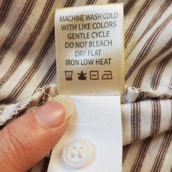 MAX STUDIO SZ 2X Womens Taupe & White Striped Knot Front Button Up Stretch Top - Picture 7 of 8